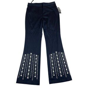 Inc Women’s Stretch Petite Black Flared Pants W/ Floral Embroidery Size 6P - New